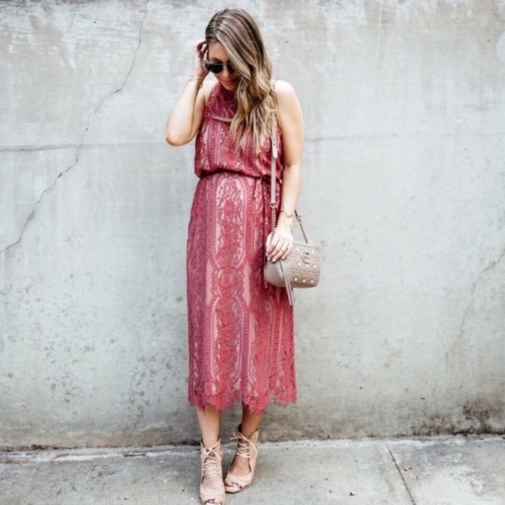 WAYF PORTRAIT LACE MIDI DRESS SIZE MEDIUM